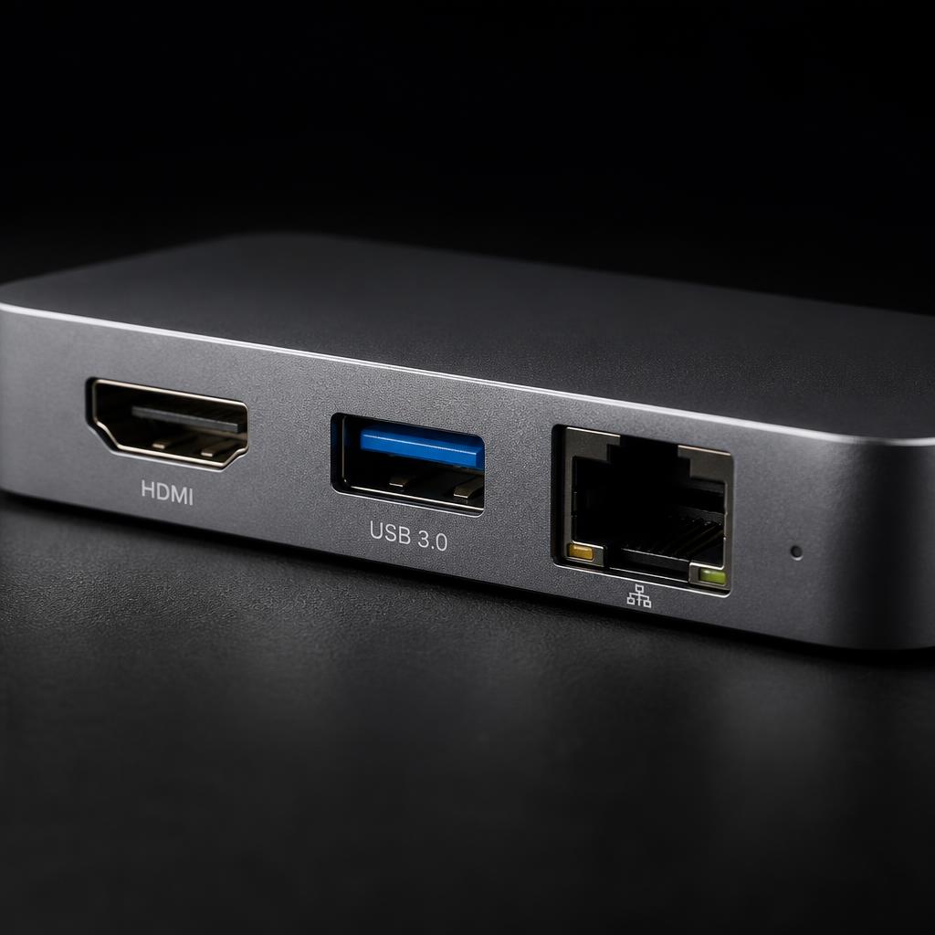 HDMI, USB ৩.০ ও ইথারনেট পোর্টের ক্লোজ-আপ